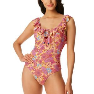Jessica Simpson MULTI Floral Rendevous Ruffled One Piece Swimsuit US Medium